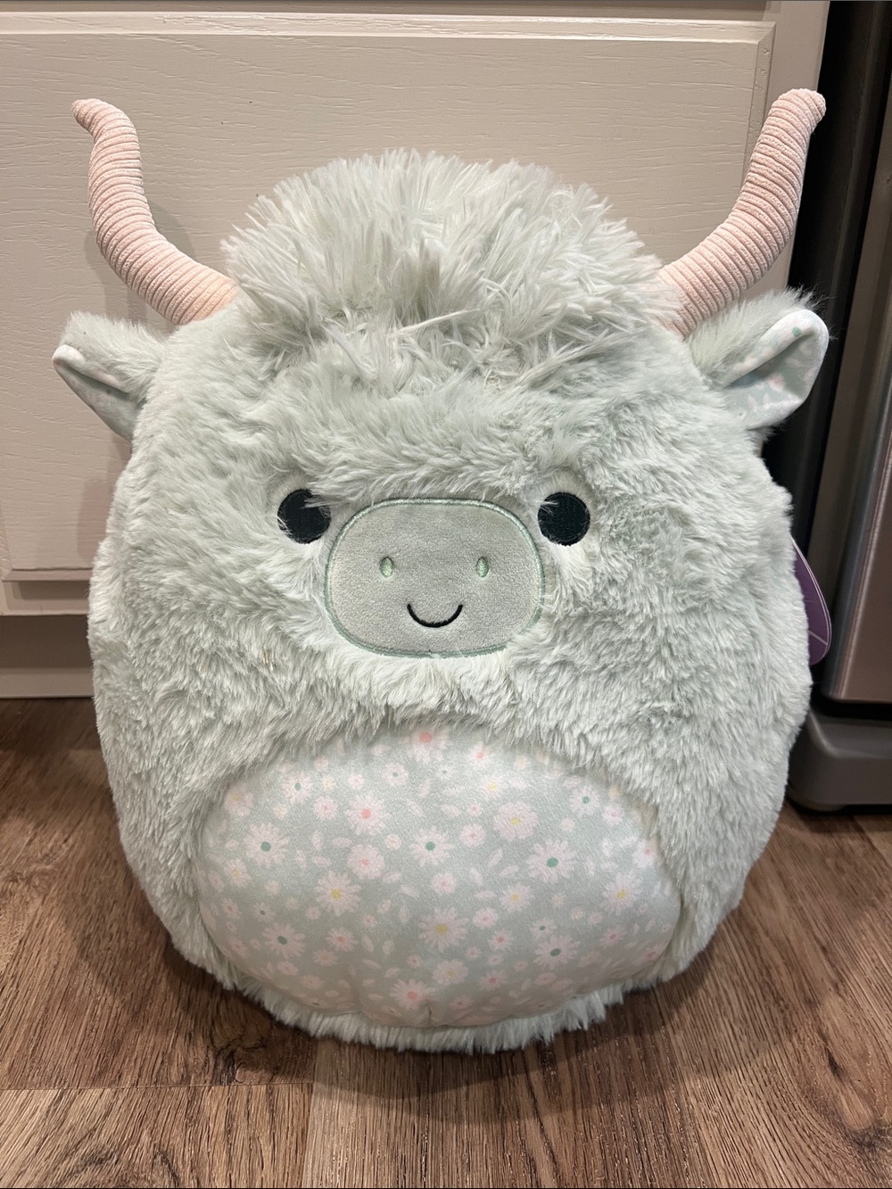Squishmallows Mint Green Floral Belly Plush with tan Horns